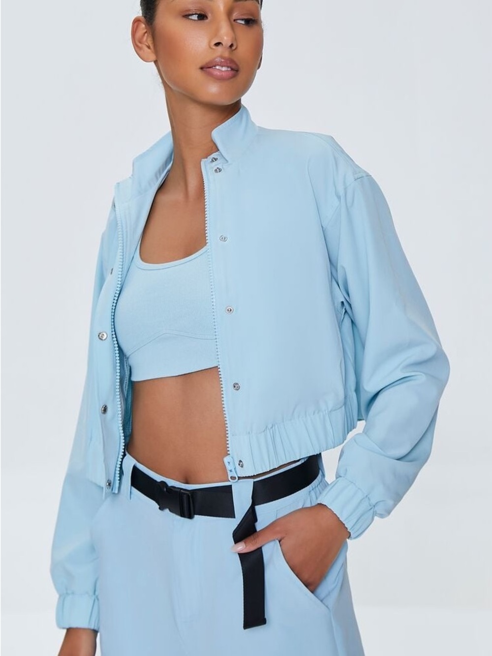 Forever 21 Active Zip Up Windbreaker Jacket Light Blue M